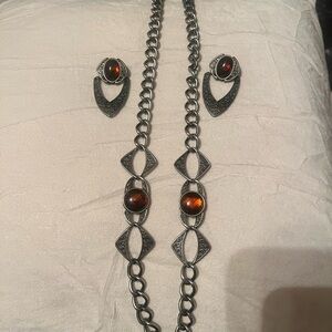 Elegant Silver and Amber Jewelry Set